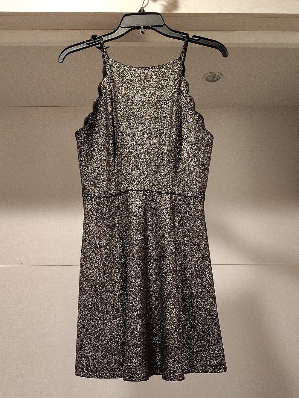 Silver Glitter Scallop-Edge Halter Mini Dress